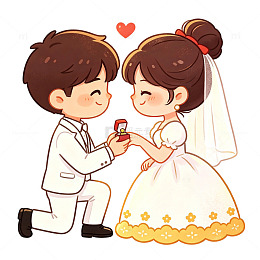 卡通情侣求婚场景插画设计素材