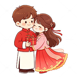 卡通情侣送礼物场景插画