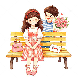 卡通情侣约会插画设计素材