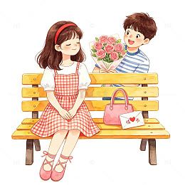 可爱卡通情侣约会插画