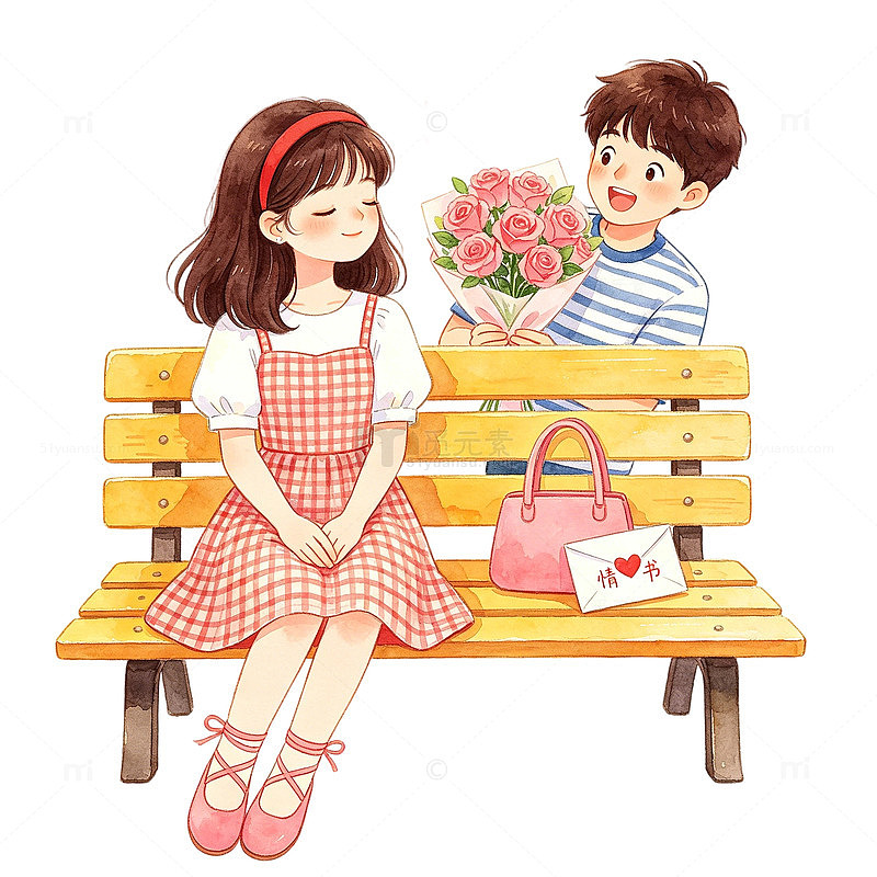 可爱卡通情侣约会插画