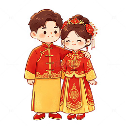 卡通中式婚礼服饰插画