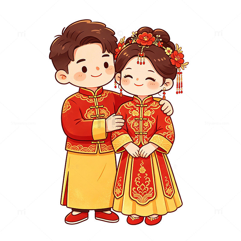 卡通传统婚礼喜庆插画