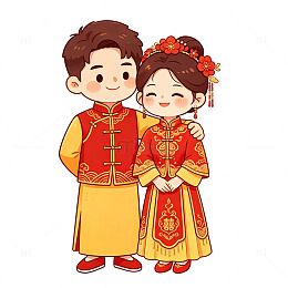喜气洋洋中式婚礼卡通形象