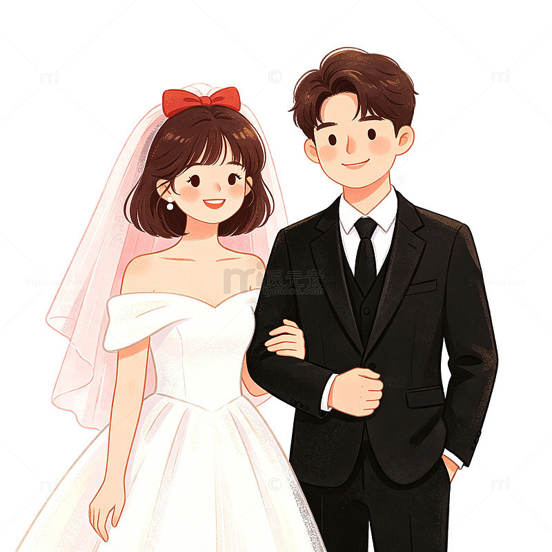 浪漫卡通新人结婚照插画设计素材