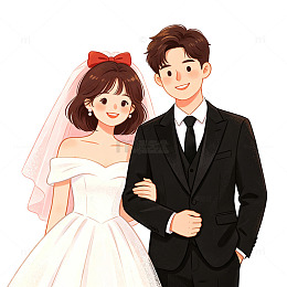 卡通风婚礼新人插画设计素材