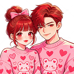 卡通情侣甜蜜穿搭插画设计素材