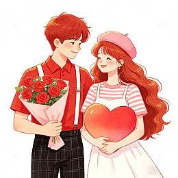 浪漫情侣插画红玫瑰心形设计素材