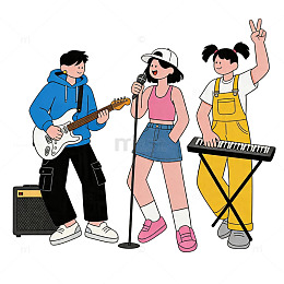 青年乐队演奏卡通场景插画素材免扣