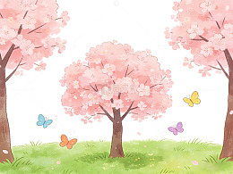 樱花树春天插画