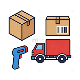 快递 物流 卡通 手绘 纸箱