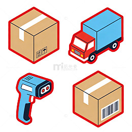 快递物流卡通扁平图标元素