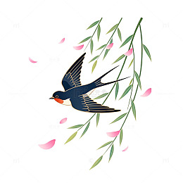 春日燕子柳枝插画