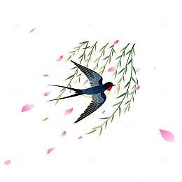 水墨燕子柳枝插画