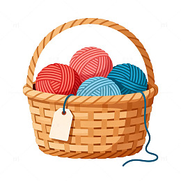 编织篮毛线球插画素材