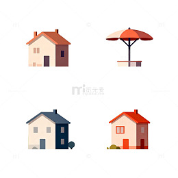 卡通风格房屋插画设计元素