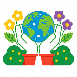 世界地球日卡通环保地球植物插画素材免扣