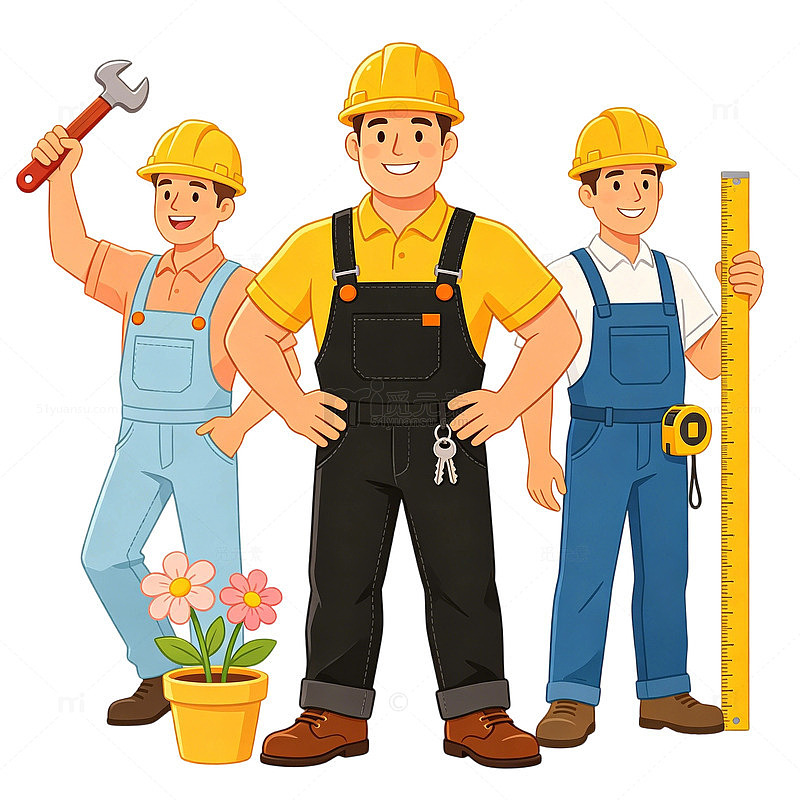 51劳动节卡通建筑工人施工插画素材免扣