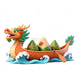 卡通龙舟粽子节日插画素材