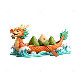 卡通龙舟粽子插画