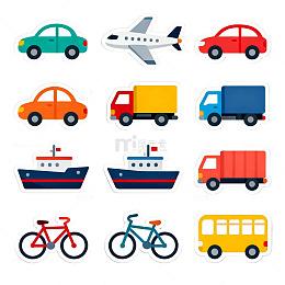 卡通风格交通工具贴纸矢量素材
