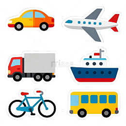 彩色交通工具贴纸设计素材