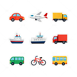 卡通交通工具贴纸矢量图