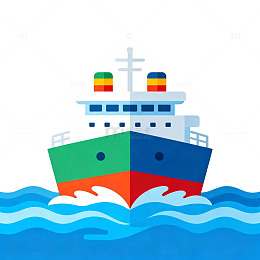 卡通货船航行海洋插画