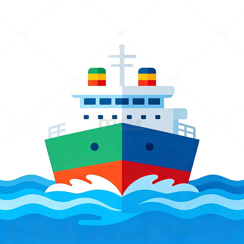 卡通货船航行海洋插画