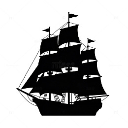 黑帆船剪影素材