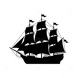 黑白帆船剪影设计素材