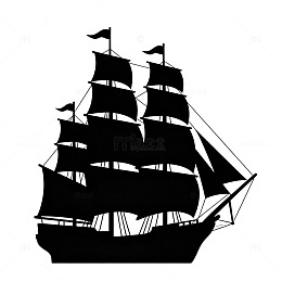 黑白色调帆船剪影图案