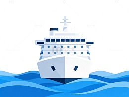 简约白船航行海洋插画
