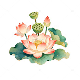 水墨风格荷花矢量图案设计元素