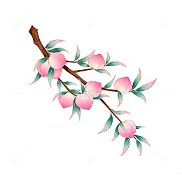 水墨风桃花插画装饰图案