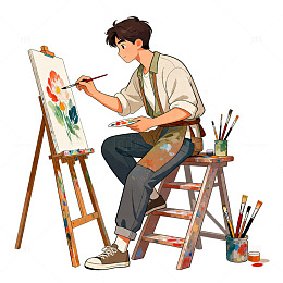 插画风格画家创作场景