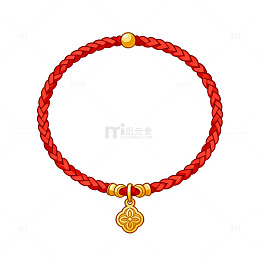 红色编织手链金色吊坠装饰