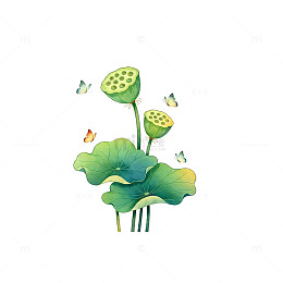 水墨风荷花蝴蝶插画素材