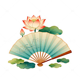 中国风荷花扇子插画设计素材