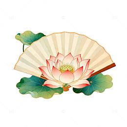 古典扇与荷花装饰画