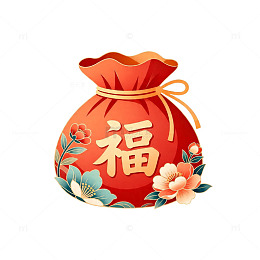 喜庆福字福袋插画设计素材