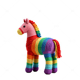 彩虹色毛线编织小马玩偶