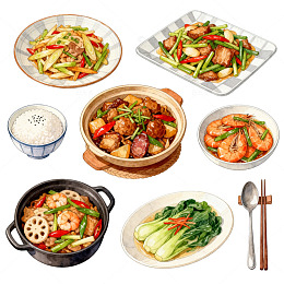 水彩美食中餐菜肴插画