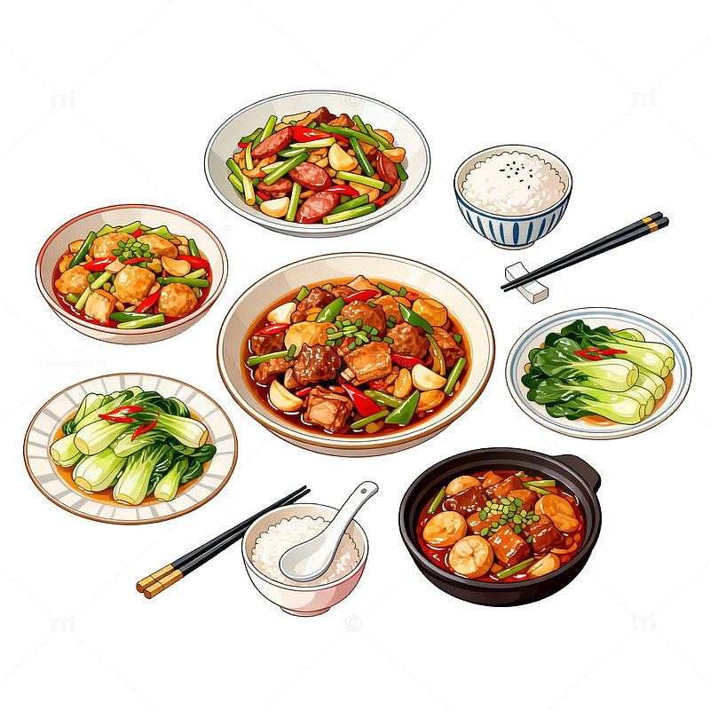 中式美食插画设计素材