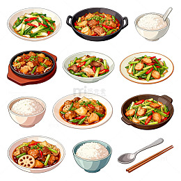 美食插画风格中餐菜肴组合