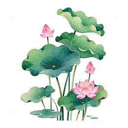 水墨荷花国画风格插画