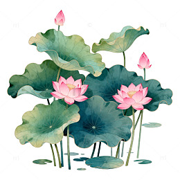 水墨风荷花绽放艺术插画