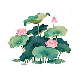 水墨荷花矢量图案装饰素材