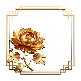 金色牡丹花纹边框装饰图案