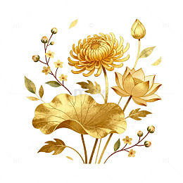 金色菊花荷花装饰画